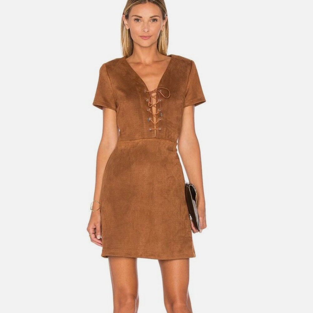 Lucy Paris x Revolve Jaida Faux Suede Brown Mini Dress